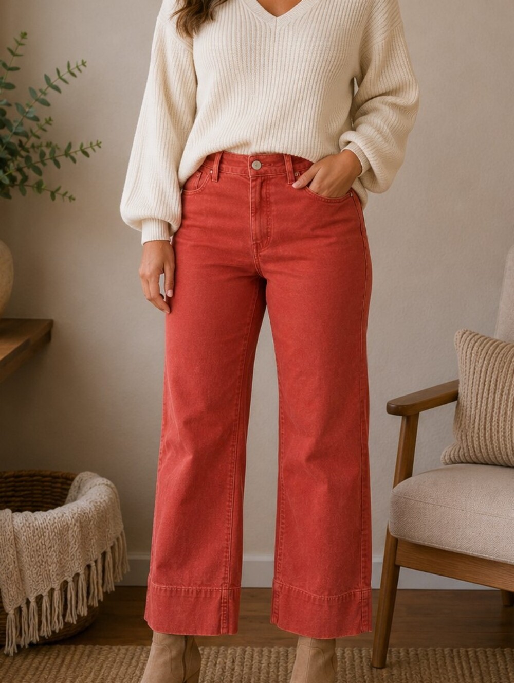 Loft suede pants in redish orange